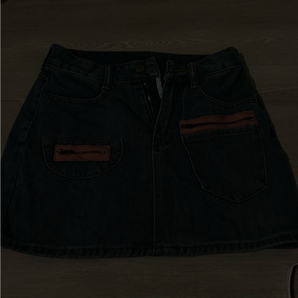 Black Denim Skirt with Brown Accents